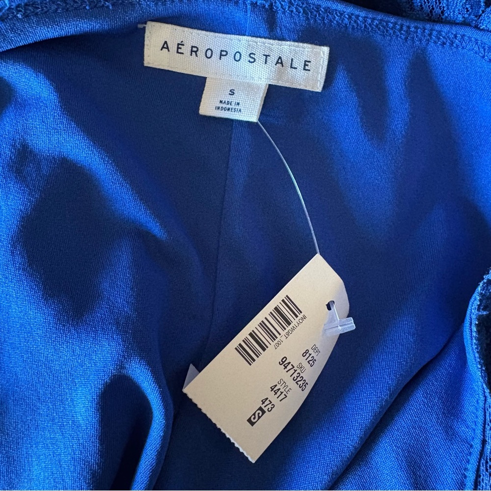 Aeropostale Blue Sheer Mesh Lace Trim Babydoll Cami Slip Dress Y2K Fairy NWT Mod - Picture 8 of 14